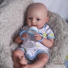 COSDOLL 18" Newborn Smile Girl Full Platinum Silicone Reborn Baby Doll Open Eyes