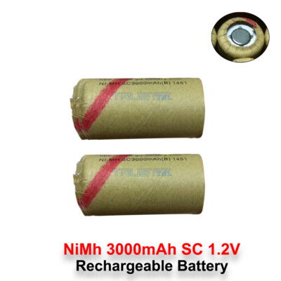 2 PCS Sub C Battery NiMh SC 3.0AH Rechargeable Battery Cell SubC 3000mAh New