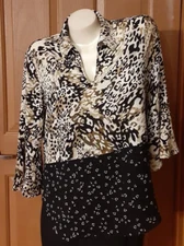 Investments Petite Multicolored Blouse Long Bell Sleeves Uneven Hem Size PM