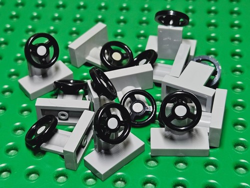 Lego Fliese 1x2 mit Lenkrad [3829c01] hellgrau x12