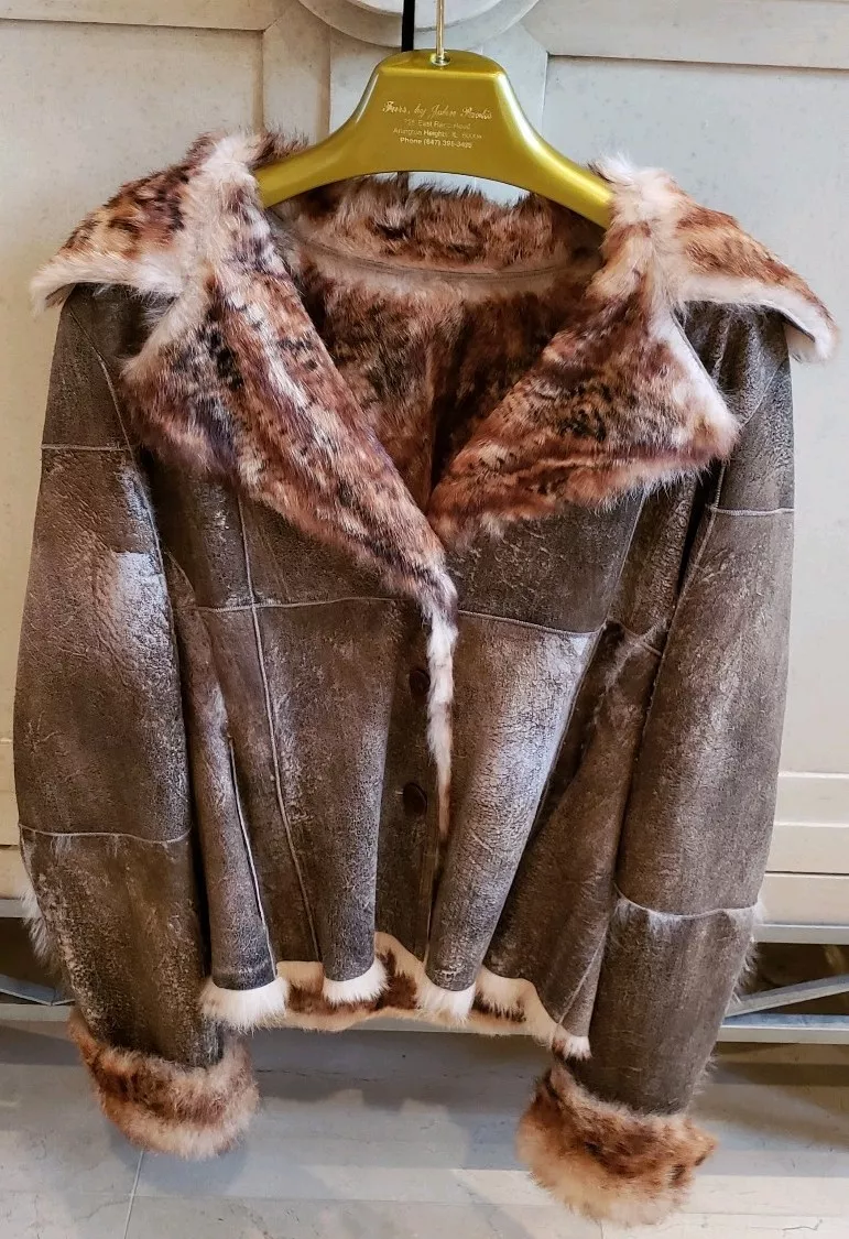 800 ANIMAL PRINT DOUBLE FACED DYED RABBIT FUR TANNED LEATHER