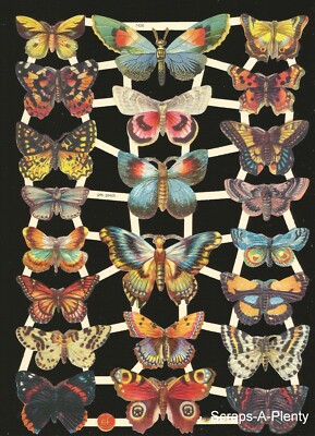 German Embossed Vintage Style Scrap Die Cut - Colorful Butterflies  EF7426