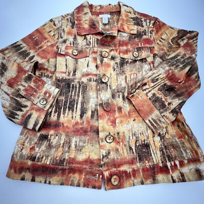 Chicos Casual Jacket Linen Cotton Blend Orange Gold Brown Size 0/small