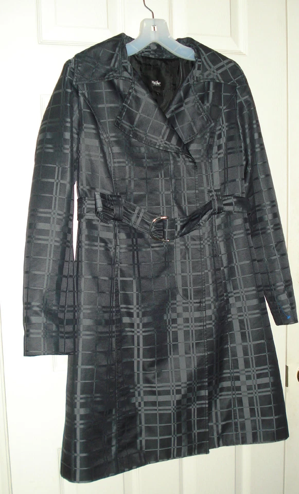 Mossimo Charcoal Gray Plaid Lined Belted Snap Button Trench Coat Jacket Size S - Image 3 of 4