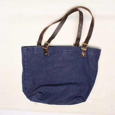 VTG Duluth Pack Tote Bag Navy Blue Canvas Brown Leather Brass Made 