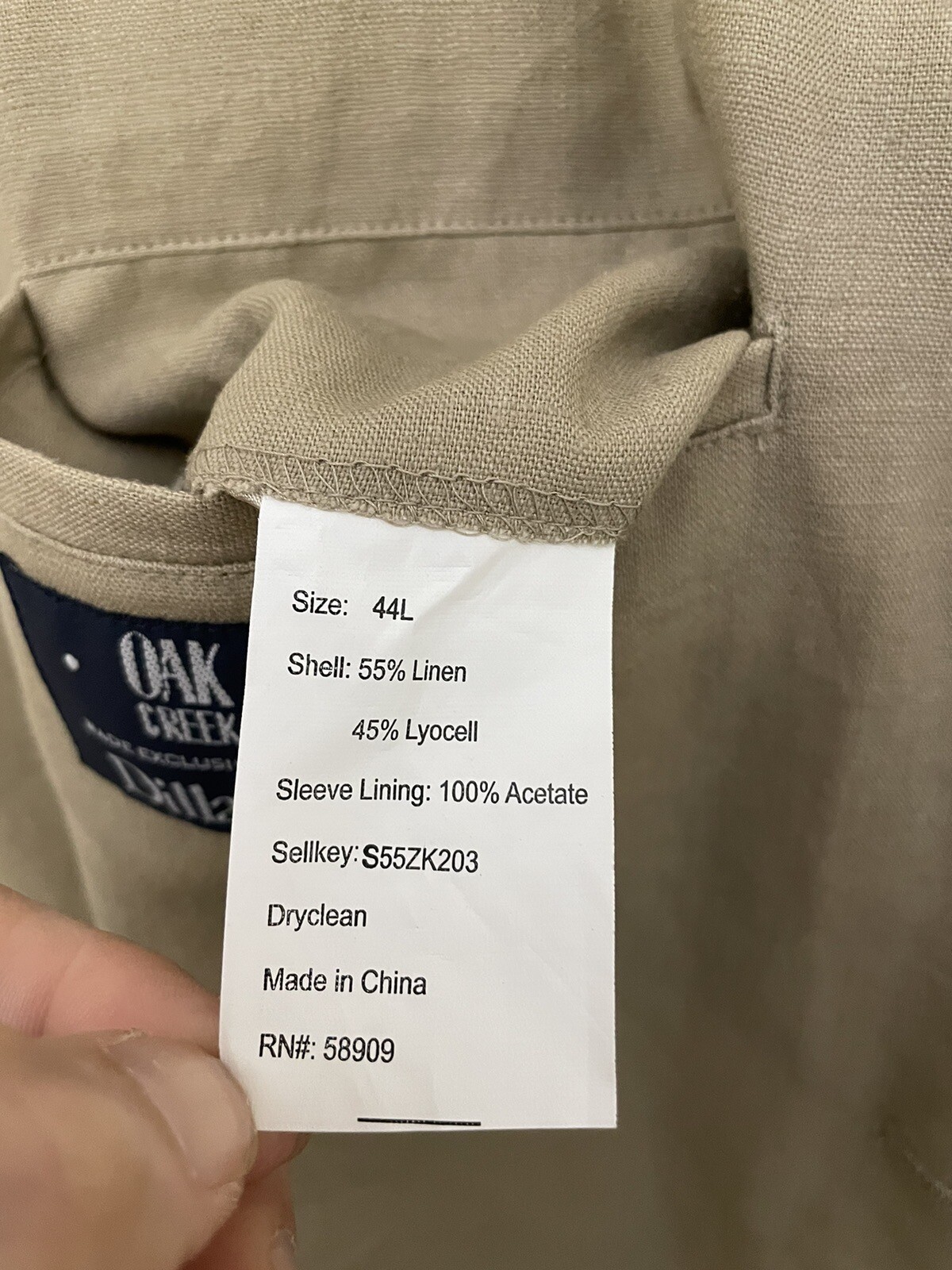 Oak Creek Dillards 44L 3 Button Beige Linen Blend Jacket Blazer Sport Coat  