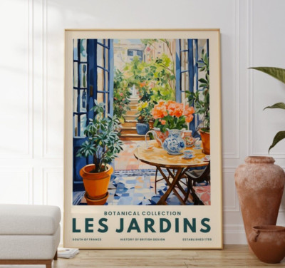 Les Jardins Botanical Colourful Illustration Print, Calming Flower Wall Poster