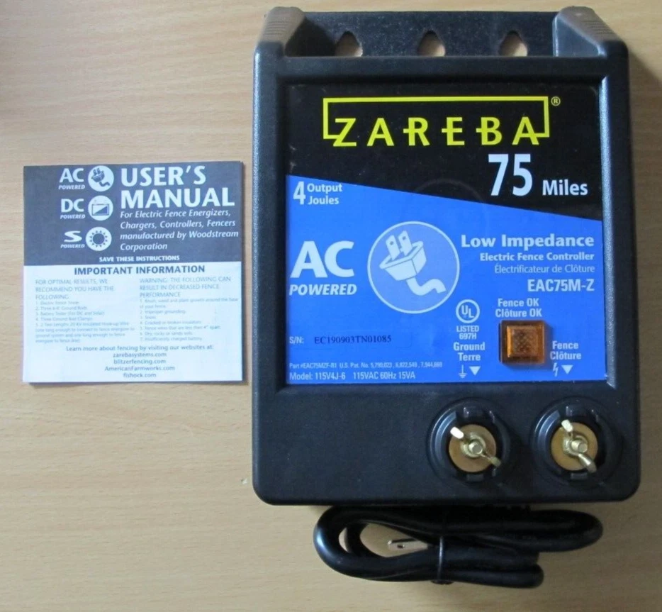 Cargador de cerca eléctrico de baja impedancia Zareba EAC75M-Z 75 millas CA caja abierta sin usar Foto 3 de 4