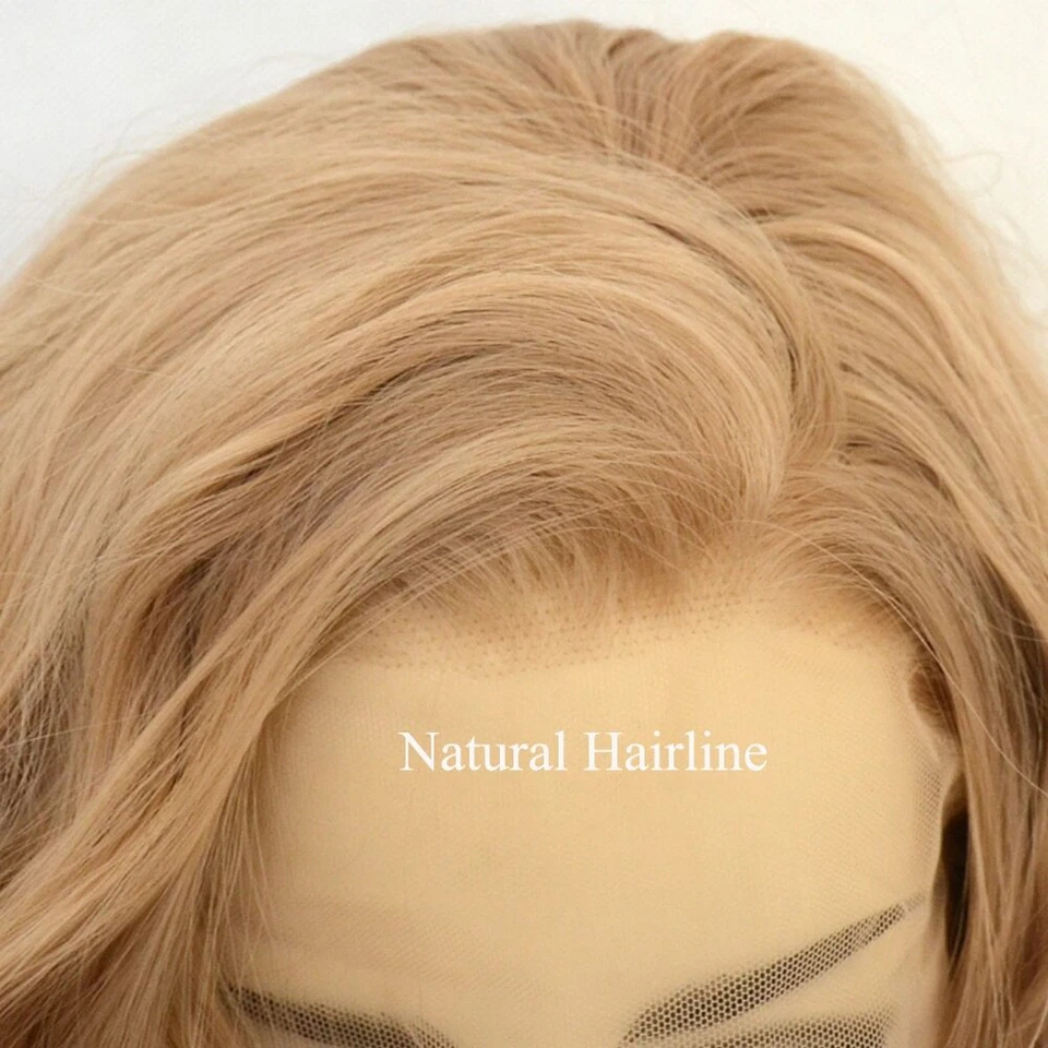 Pelucas rizadas rubias de encaje sintético parte lateral fibra natural resistente al calor para mujer Foto 4 de 4