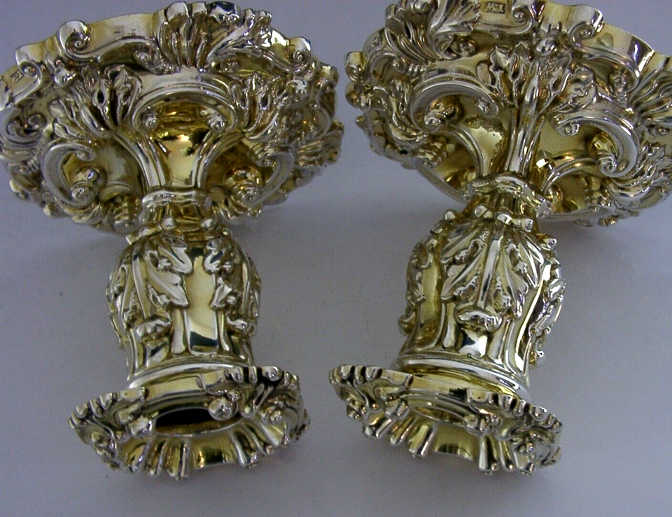 MINT ENGLISH STERLING SILVER GILT CANDLESTICKS SHEFFIELD 1825