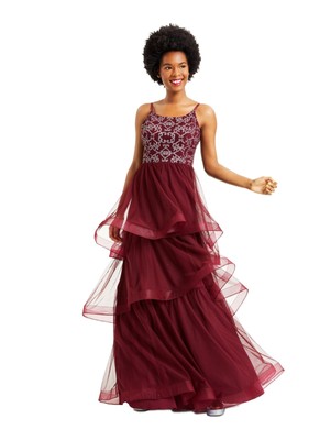 SPEECHLESS Womens Burgundy Spaghetti Strap Full-Length Dress 1