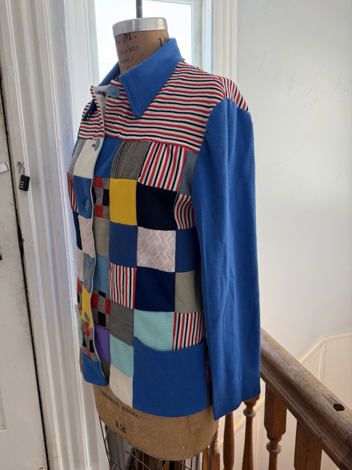 Vintage Polyester Patchwork Blazer 60-70's Boho G… - image 3