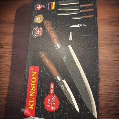 Kunsion 6 Piece Knife Set KS-038 Wood Handle Chef Santoku Scissors