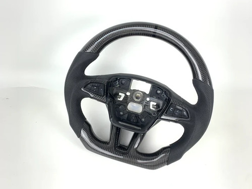 FOR 2015-2018 FORD FOCUS MK3/RS/ST REAL CARBON FIBER & LEATHER STEERING WHEEL - Picture 3 of 8
