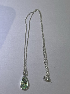 Vintage 925 Sterlingsilber Abalone Muschel Träne Anhänger Halskette Paua 18 Zoll