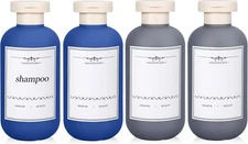 4 PACK 6.8 oz Plastic Travel Shampoo Bottles, Refillable 6.8oz, Blue+Grey 