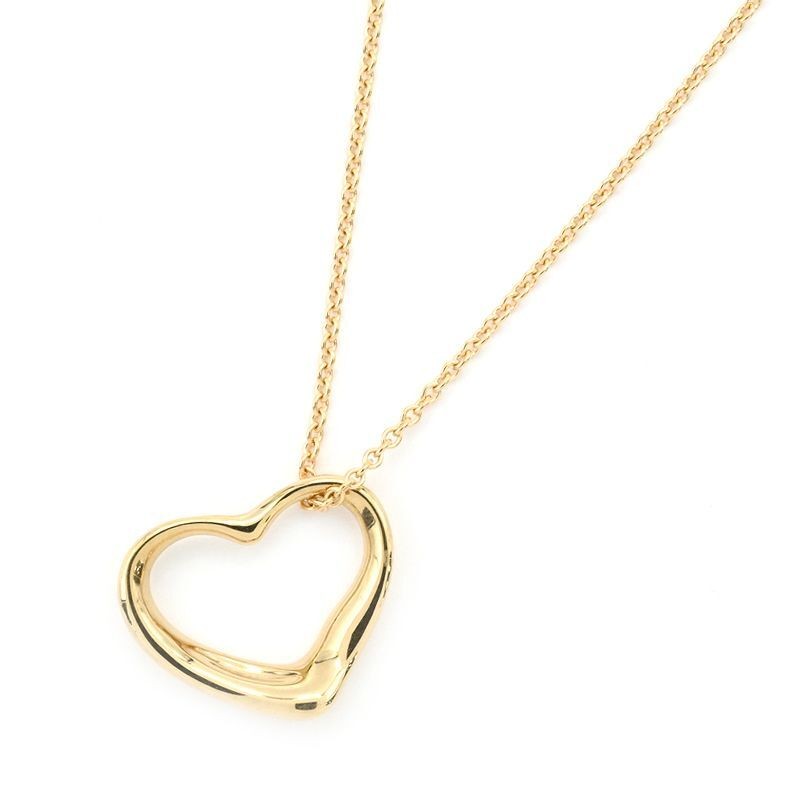 Tiffany&Co. Elsa Peretti Open Heart Pendant 14mm K18 Yellow Gold Necklace Yello