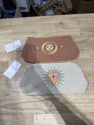 CAI & JO Corduroy Pouch Lot of 2   Sun & Eye Designs   11  Makeup Bags