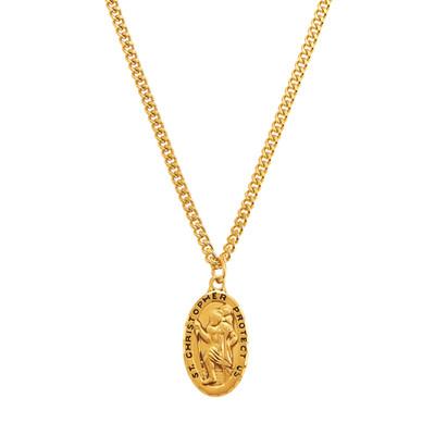 Finecraft St. Christopher Medallion Necklace in Sterling Silver and Stainless