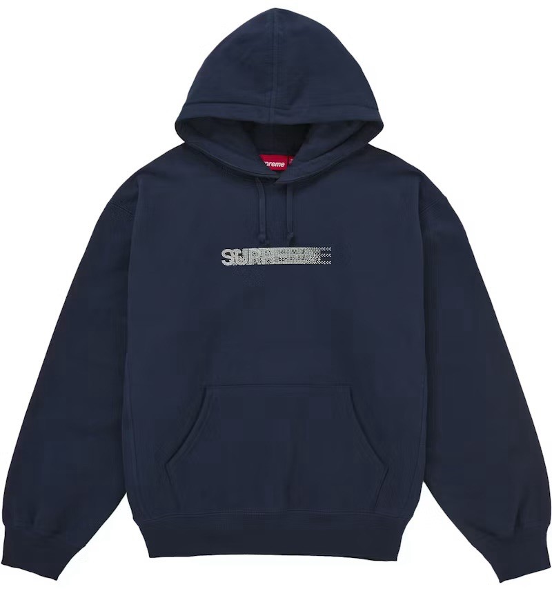 Supreme x Swarovski Motion Logo Navy Hoodie FW25 Men