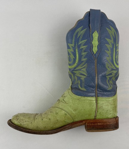 Luchese 2000, Women's Western Boots, 9B, Ostrich, Lime Green/Blue - Picture 10 of 12