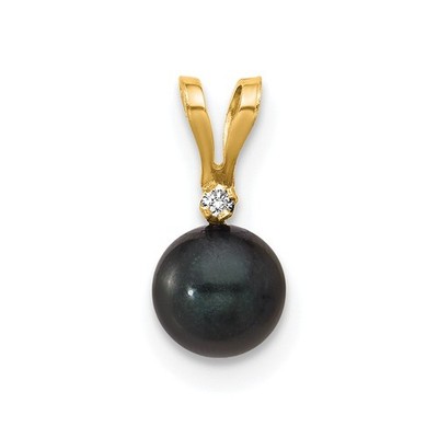 Anhänger 14 Karat Gelbgold 5-6 mm Runde Akoya Salzwasser Zuchtperlen und Diamanten