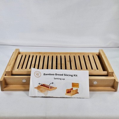 Bambusi Collection Bamboo Bread Slicing Kit Foldable Slicer with Crumb Tray