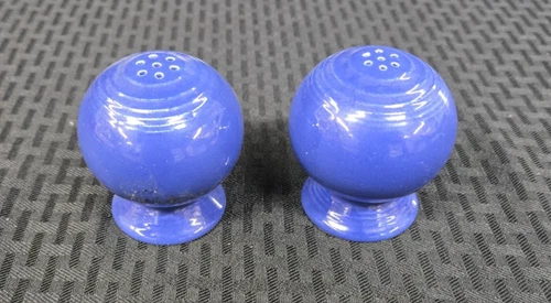 Vintage Fiesta Ware Blue Salt and Pepper Shakers Set Round Ball & Stoppers