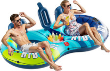 Inflatable Double River Tube, 2 Person 660Lb Capacity, Puncture-Resistant 93" St