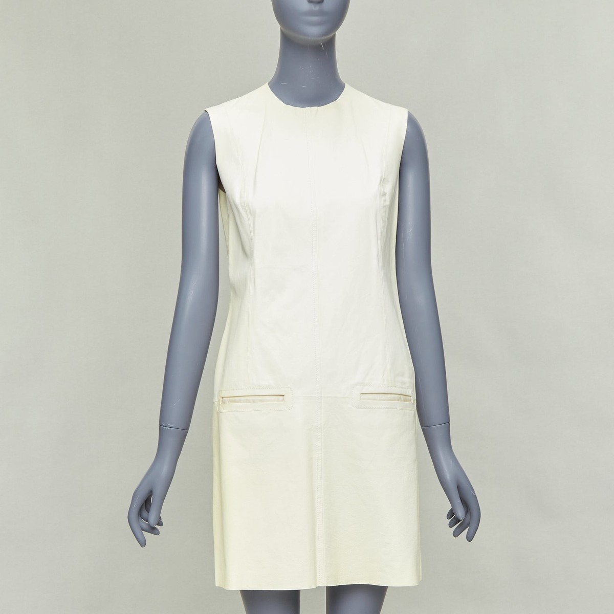 OLD CELINE Phoebe Philo cream kangaroo leather pocketed shift dress FR36 S  | eBay