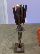 Set of 8 Fondue Forks Skewers w Color Tips Wood Handles MCM Vintage 10"