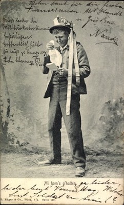 Ak Mi ham's g'halten, Mann in Tracht, geschmückter Hut - 5102913