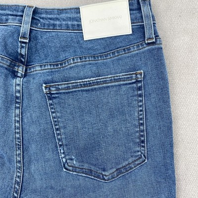 Jonathan Simkhai Standard River High-Rise Distressed Straight Jeans 28 Frayed