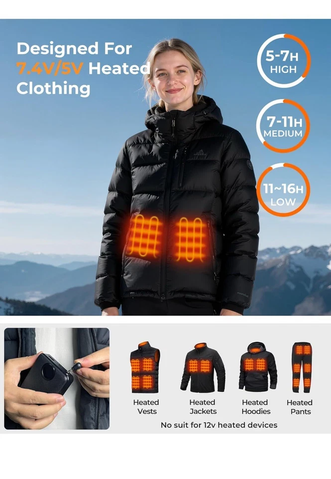 Colete aquecido bateria 20000mAh 7.4V/5V, bateria recarregável - Imagem 4 de 4