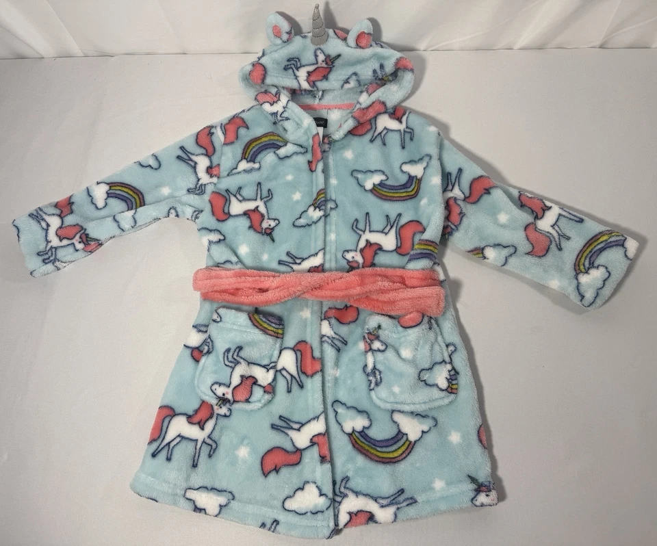 Bata de baño con capucha Cuddl Duds unicornio ropa de dormir albornoz pijama con bolsillos talla 3T Foto 3 de 4