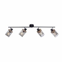 Deckenstrahler 4-Flammig E27 114 Cm Lang Metall Rauchglas Holz Deckenlampe Spot