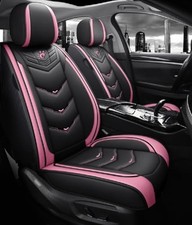 Comfortable Leather Auto Car Seat Covers Front  Rear Full Set Black and Pink