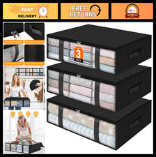 3-Pack Under Bed Storage Bins 40L Foldable Fabric Bags with Clear Window, Organi