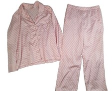 Victoria Secret Pajama Set Size Medium Pink White Stripe Satin Button Top Pants