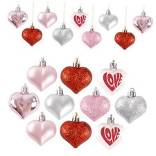 Valentines Day Decorations Heart Ornaments - 36pcs Red Pink Silver Mixed Color