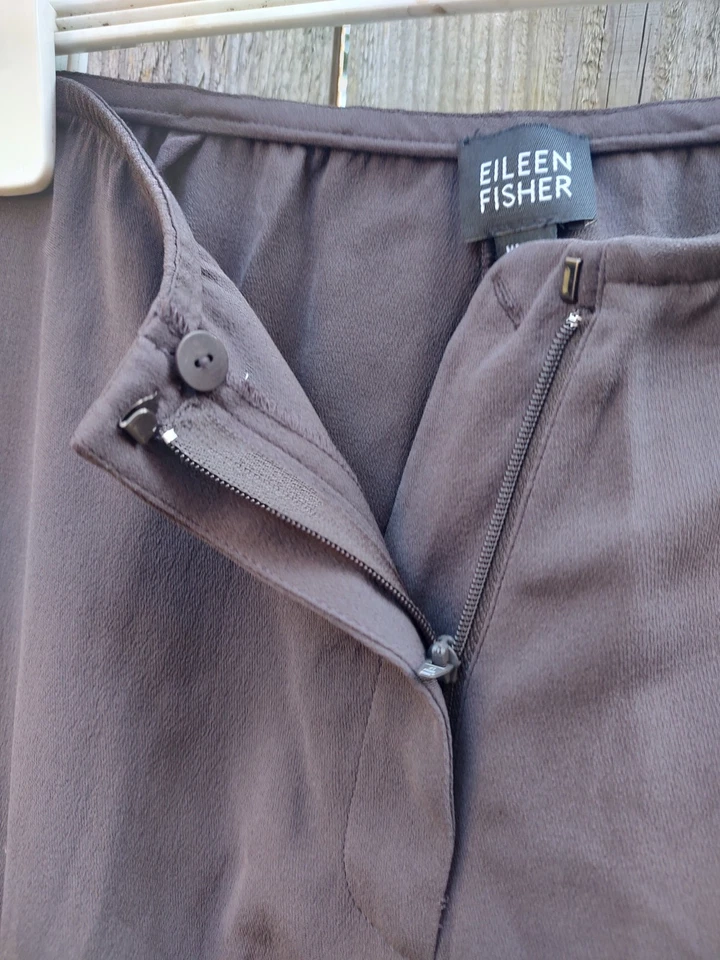 Pantalones de pierna ancha de seda marrón Eileen Fisher talla S Foto 2 de 4
