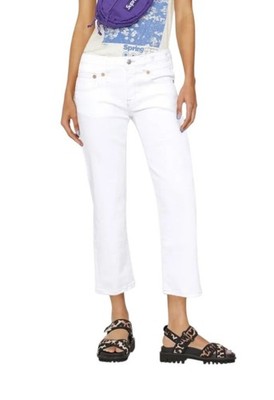 R13 Kick Fit Damen Jeans 29 Bale Weiß Schlank Ausgestellt Gekürzt Knöchel RRP499