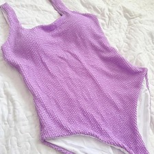 Women S One Piece Swimsuit Purple Textured Knit CRINKLE RESORT BEACH 90s CRUISE