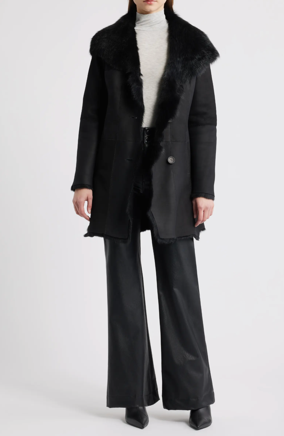 HiSO Black Desire Genuine Shearling Coat $1,995.00