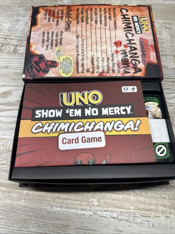 Mattel Uno Show 'Em No Mercy Deadpool Chimichanga Marvel Collectible Game Rare - Image 3 of 4