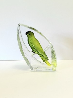 Nybro Crystal Sweden Parrot Parakeet Paperweight Colored Glass