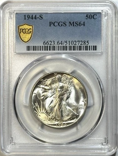 1944-S Walking Liberty Half Dollar - PCGS MS64 Gold Shield - Lustrous 50C