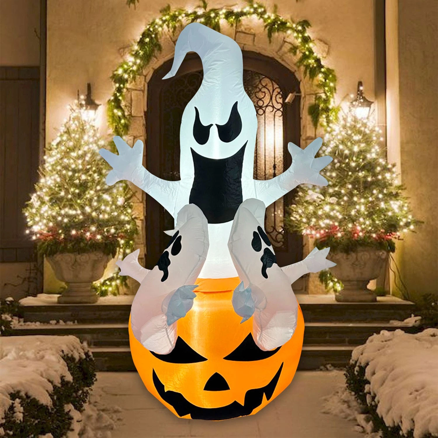 6FT Halloween Inflatable Pumpkin Ghost Garden Outdoor Blow Up Yard Decoration