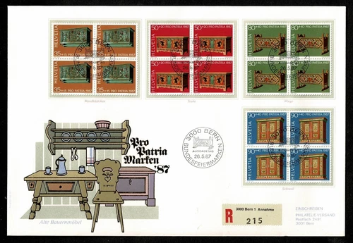 SG57 SWITZERLAND 1987 Registered FDC Pro Patria - Furniture multiples of 4