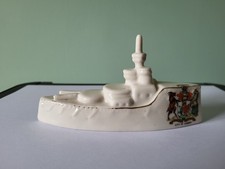A CARLTON CRESTED CHINA WW1  BRITISH BATTLESHIP: CARDIFF CREST: 5.75" LONG: VGC
